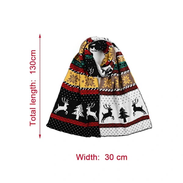 Vinter Jul Älg Scarf Varm Snö Geometrisk Sjal Stickad Lång Tjock Scarf Svart