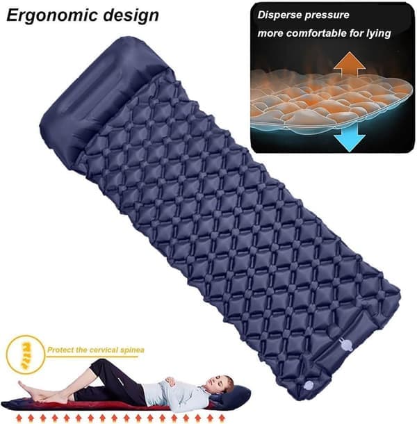 Ultralight Air Mattress for Camping – Ergonomic Design with Built-in Pump, 40D Nylon | Quick Inflation & Compact