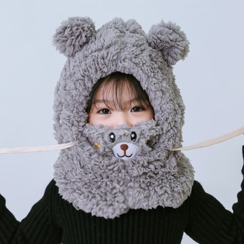 Bear Hood Plush Ear Protection Scarf, 2-8 Years Old