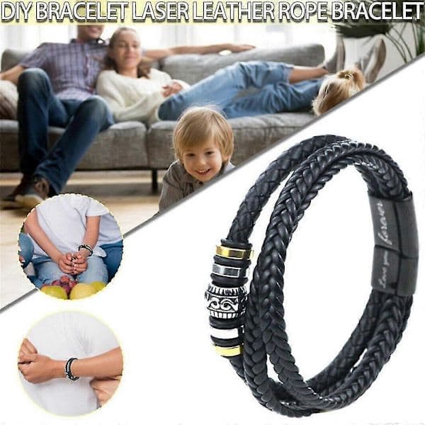 Trelags sort læderarmbånd magnetisk rustfrit stålspænde Jeg elsker dig indgraveret rustfrit stål læderarmbånd 7 7 7