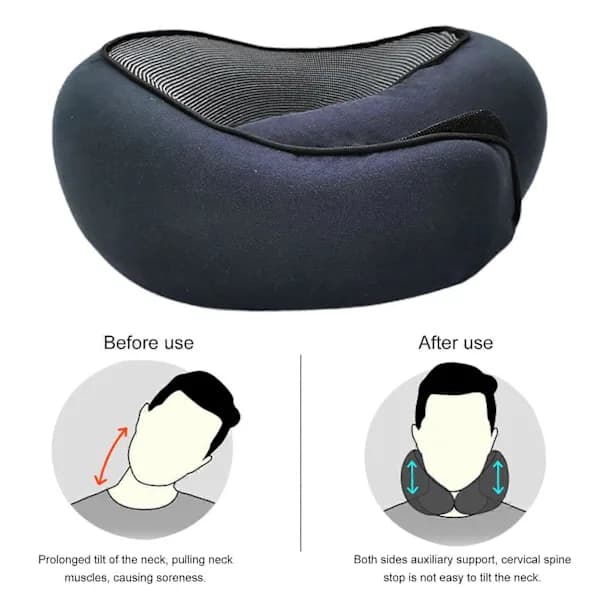 [EN] Memory Foam Neck Pillow for Travel 360 Degree Support U-shaped Airplane Pillow with Adjustable Velcro Strap Sleeping Pillow Dark Grey