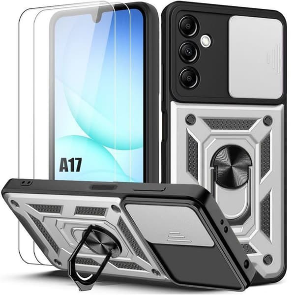 BOOLING Cover til Samsung Galaxy A17 4G/5G med Kameralinsebeskyttelse & Ring Sølv Silver