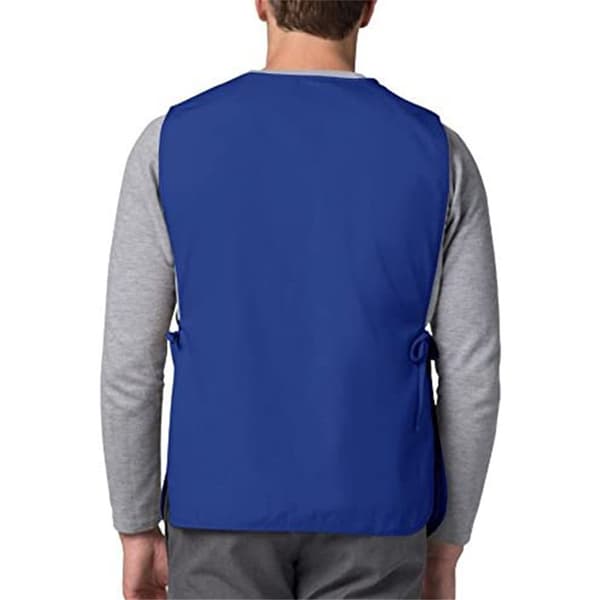 Blått forkle, arbeidsforkle i polyester med sidebånd, smock, forkle for frisører