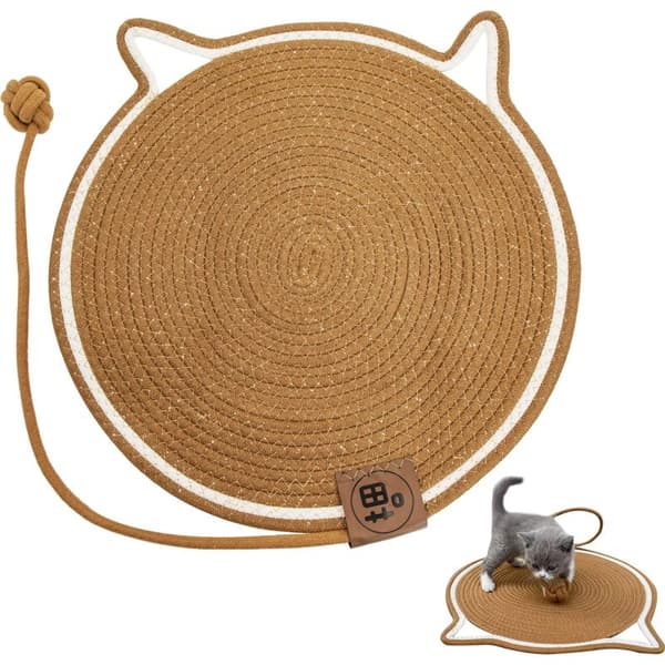 Katteskrapematte - Skrapestolpe med katteøreformede pigger, anti-ripeputer, tilbehør inkludert. Diameter: 43 cm.