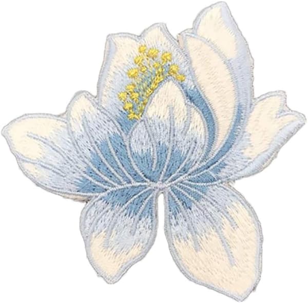 DIY Broderet Lotusblomst Strygemærke Blåt Mærke Broderet