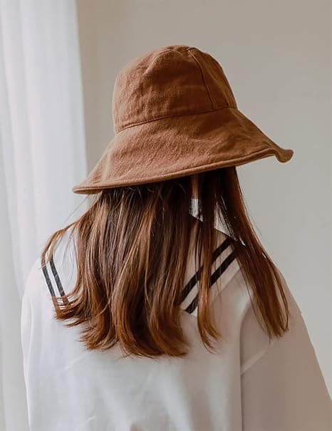 Dame sommer bøttehat bred skygge rejse foldbar solhat anti-UV strandhat 100% bomuld børstet udendørshat