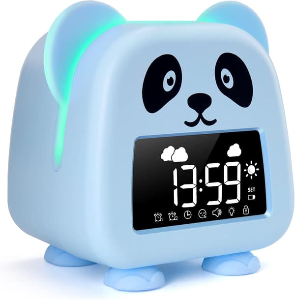 Children's Alarm Clock with Night Light 5 Colors Brightness Adjustable Lights Speaker Timed Switches Automatic Temperature Display Light Blue