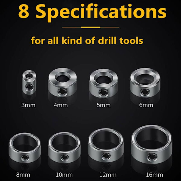 8 Pieces Limit Bits for Tools and Instruments - Ring 3,4,5,6,8,10,12,16 mm Drill Stop Assortment for Consistent Drilling (8-pack)