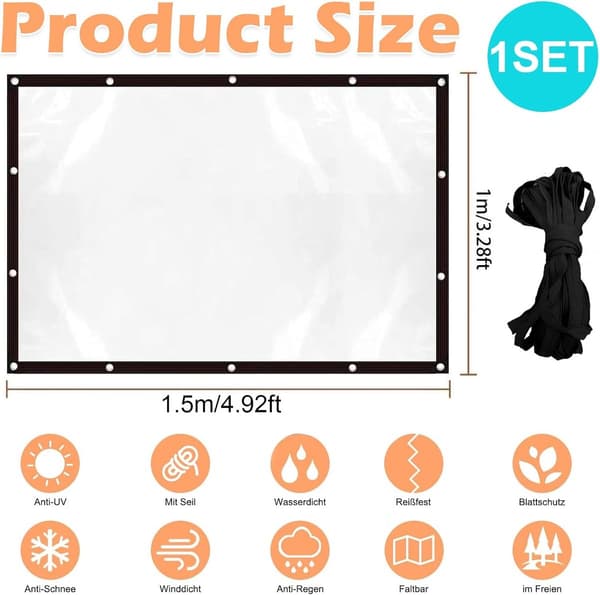 Waterproof Tarp - 2 x 3 m PE Anti-aging Durable Transparent Tarp with Rings