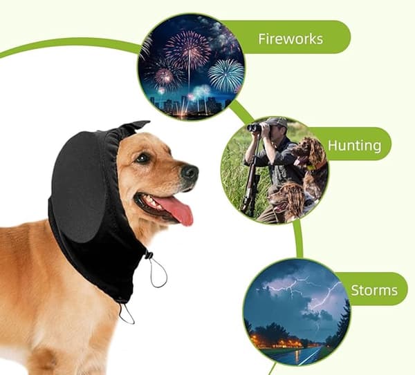 Dog Earmuffs with 32dB Noise Reduction, Adjustable Nylon Ear Protection for Fireworks Thunder Travel and Flight, Black M