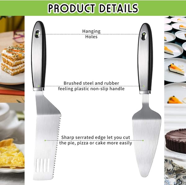 2 Pieces Stainless Steel Pie Serving Set Cake Knife Serrated Spatula