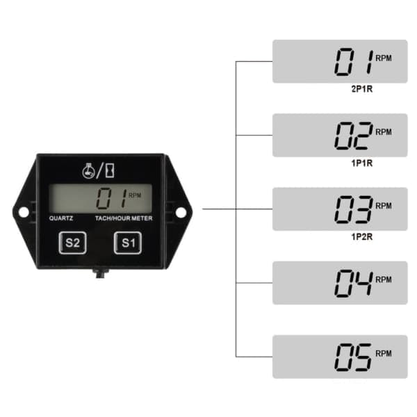 Motorcycle 2/4-Stroke Engine Tachometer Hour Meter LCD Display Waterproof Car Motorboat Motorcycle Digital Tachometer