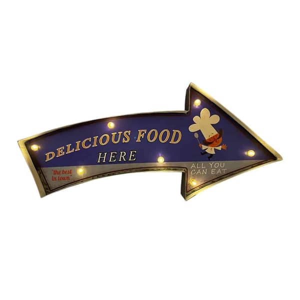 Retroskilt DELICIOUS FOOD med lys 1300