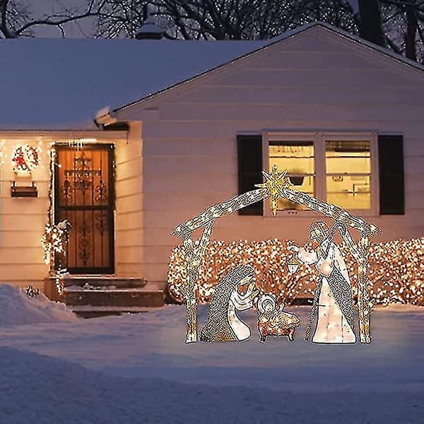 Belyst julkrubba för utomhusbruk - Kongque helig familj trädgårdsdekoration