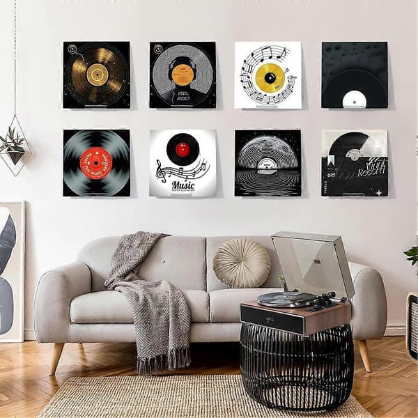 6-pack Vinyl Record Holder Wall Mount No Drilling, Self-Adhesive Acrylic Record Shelf Display Stand Compatible with LP Records CD[LD]
