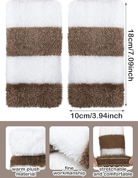 2 par dame vinter fingerløse handsker varme fluffy tommelfingerhuller håndledsvarmere unisex handsker bløde sort hvide brune striber herregave