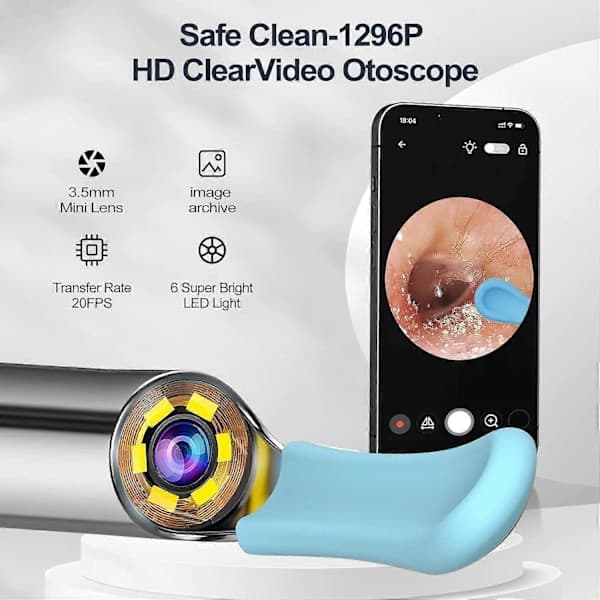 Ear Wax Removal, Ear Cleaner with Built-in 1296P Camera, Ear Wax Removal Kit (Includes 9 Ear Picks and 8 Traditional Tools)