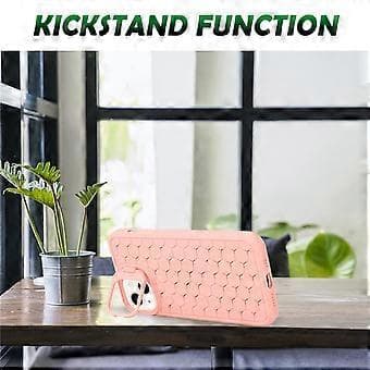 Compatible Magnetic Case for iPhone 14, Honeycomb Texture, Lens Frame, Stand, TPU Phone Case (Pink)