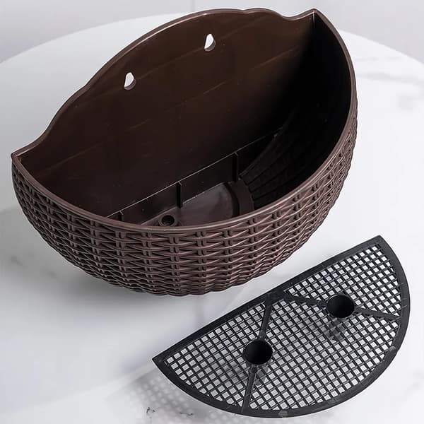2-pack Self-Watering Pots, Half-Round Rattan Wall Planters with Reservoir, 26x20.5cm-FA-