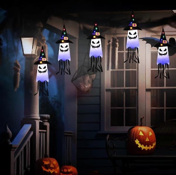 Halloween-dekorasjoner 5 STK Hengende Opplyst Glødende Spøkelseshekselue