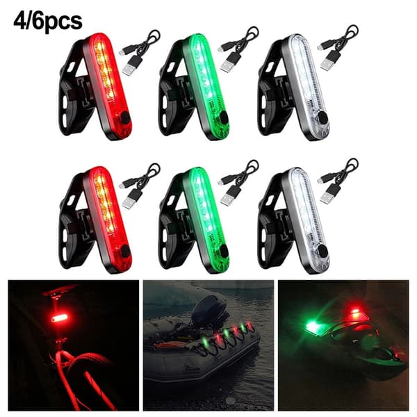 LED Båt Navigasjonslys USB Oppladbart 4 Moduser Marint Signallys for Båter Kajakker 6-pakning