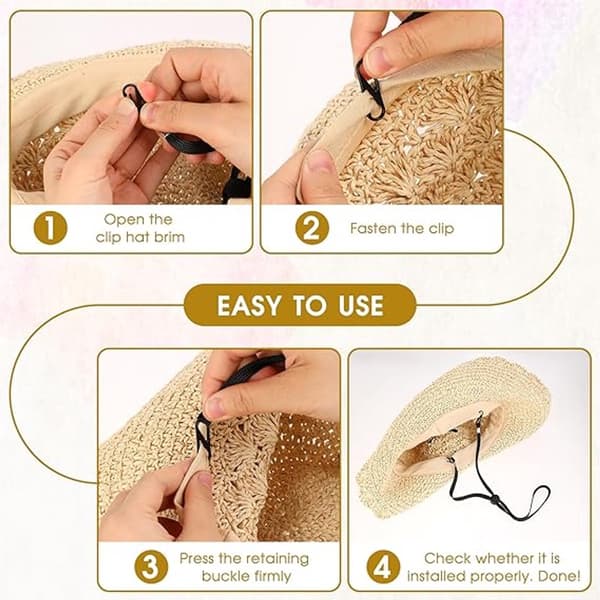 10 Pieces - Hat Rope - Windproof Hat Cord - Hat Band Clips for Travel Hats - Detachable Chin Strap