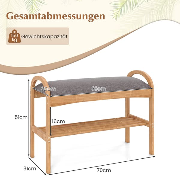 Bambusskobenk med pute, 2 nivåer, 70x31,5x51 cm