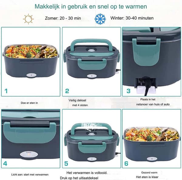 Elektrisk matboks for voksne, rustfritt stål, flere rom, 220V+12V, vannfri oppvarming 3 i 1, matboks