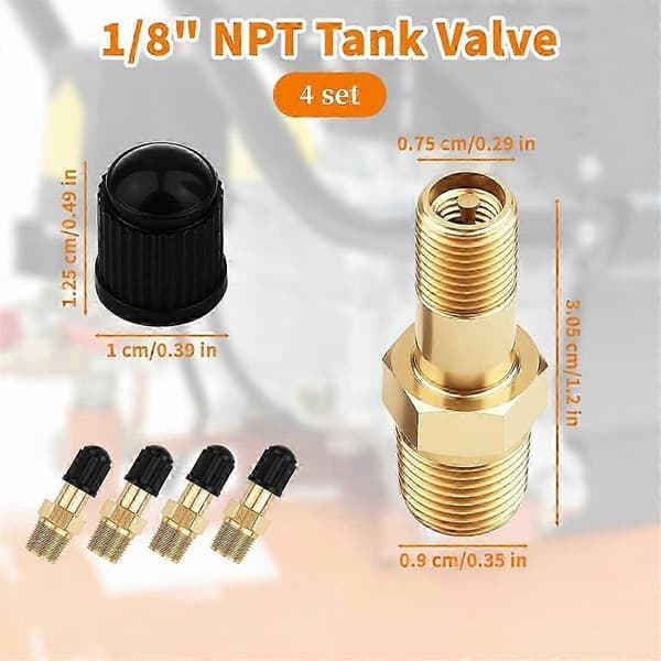 4-pack mässings 1/8\" Schrader-ventilset med tätningshattar Guld Gold