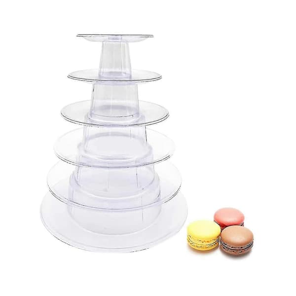 6-lags rund makarontårn i plast, makaronholder, makarontårndisplaystativ for dessertutstilling