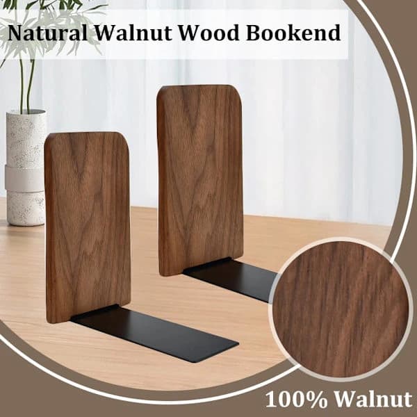 1 Pair Bookends, Walnut Bookends, Non-Slip Bookends, Heavy Duty Wooden Bookends, Natural Walnut Square [co]