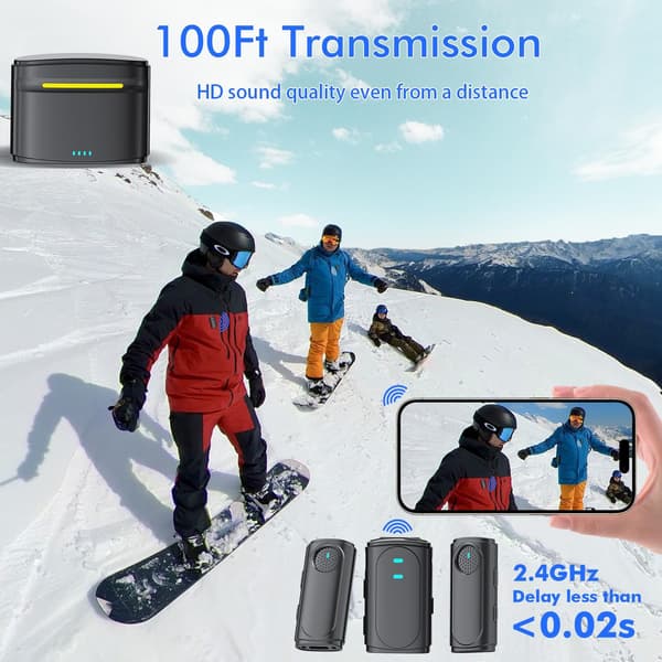 Wireless Lavalier Dual-Head Microphone With Clear Sound Reception And Noise Reduction For Mobile Phone Camera