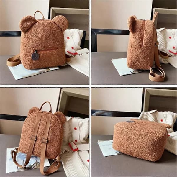 Cute Backpack for Women Men Winter Trendy Plush Shoulder Bag Comfortable Lightweight Zipper Backpack, Brown