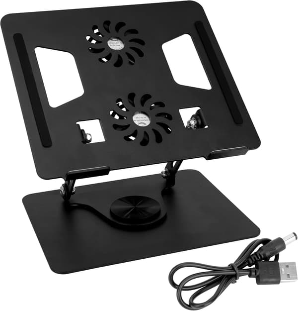 Justerbart laptopstativ til skrivebord - 360° roterende base, foldbart laptopstativ med køleplader - Ergonomisk bærbart og kompatibelt