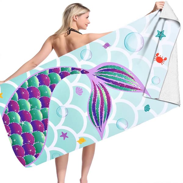 1 stk Havfrue Strandhåndkle - 76 × 152 cm Mikrofiber Strandteppe Bad