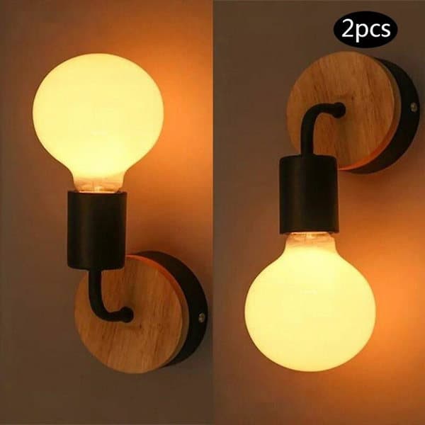 Sæt med 2 Simplicity E27 sort væglampe LED jern og træ væglampe til børneværelse soveværelse bar hotel (uden pære)[PL]