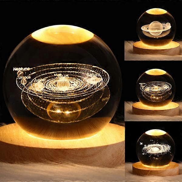 3D Krystal LED Lys Solsystem Kugle Planet Natlampe Saturn