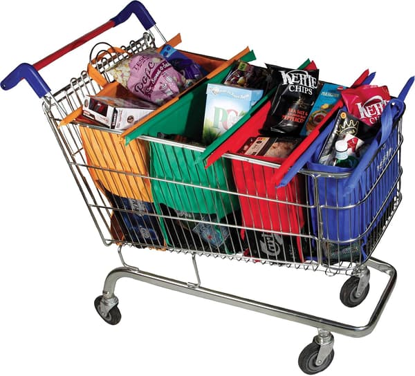 Trolley Bags Gjenbrukbare handleposer - Sett med 4 poser for vanlige supermarkedsvogner