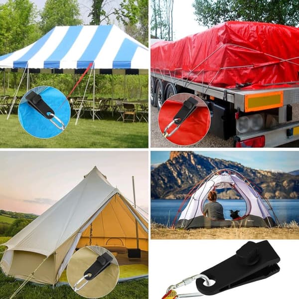 Tent Tarp Clips, 12 Multifunctional Tarp Clips (Black), Tarp Tensioner Fixing Clips with Eyelets
