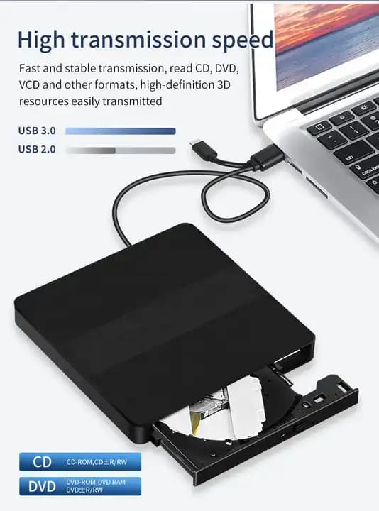 Ekstern CD/DVD RW-stasjon USB 3.0 USB C, for bærbar PC Windows 11 10 Linux OS Mac