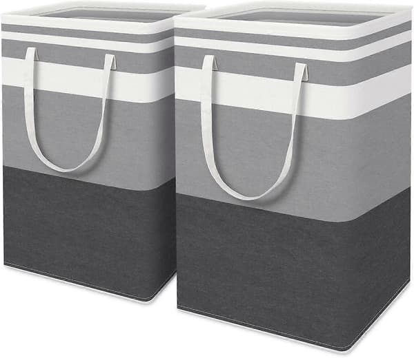 2-pack Large Laundry Hamper, Waterproof, Freestanding Laundry Basket, Foldable Tall Clothes Hamper with Extended Handles for Clothes, Toys at Home-FA-