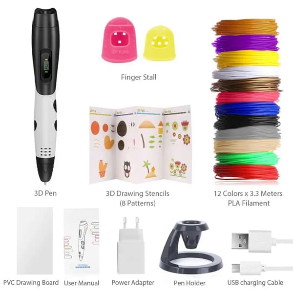 3D Pen Set with LCD Screen + 12 Colors of Filament, Creative DIY Gift for Beginners, Complete 3D Drawing Kit, Christmas Gift