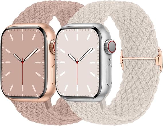 2-pakning Elastisk Flettet Solo Loop Kompatibel for Apple Watch Armbånd 42mm 44mm 45mm 46mm 49mm, Justerbart Sport Elastisk Bånd