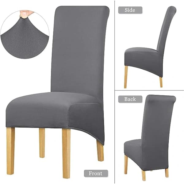 High Back Chair Cover Stretch Spandex Fabric Protector for Home Dining Room Kitchen Banquet Hotel Wine 2 Pieces (Grey)[CO]