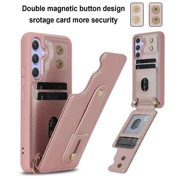 Case for Samsung Galaxy S25+ with Stand, Card Slots, Leather-Covered TPU Case with Shoulder Strap