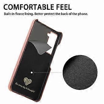 Y1 Compatible Case for Samsung Galaxy S21 FE 5G Anti-Scratch Lychee Texture PU+PC Phone Cover (Pink)
