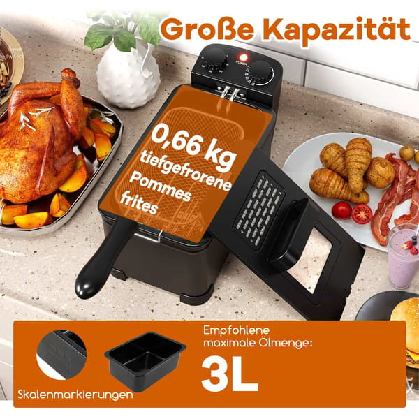 Rasvakeitin 2000W, 3L öljytilavuus, säädettävä termostaatti