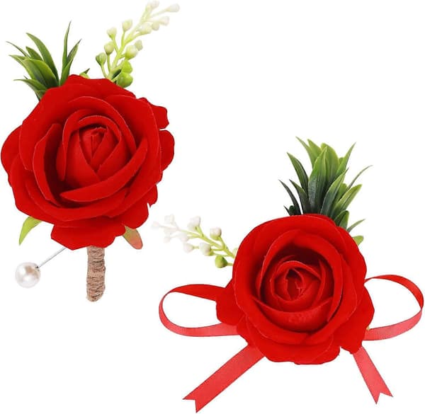 Håndleddsblomster for bryllup, Blomsterhåndleddsblomstsett Kunstig bryllupsrose Brud Håndleddsblomster Blomst for ball (Rød)