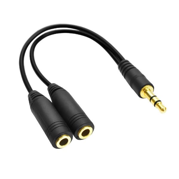 Gull 3,5 mm hodetelefonfordeler Jack hann til 2 doble hunnkabel ledning lyd Y-SPLITTER