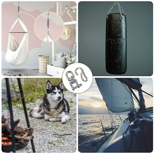 M8 Gungkrok 304 Rostfritt stål + 2 M8 Karbinhakar för hängstol, hängmatta, gunga och sandsäck